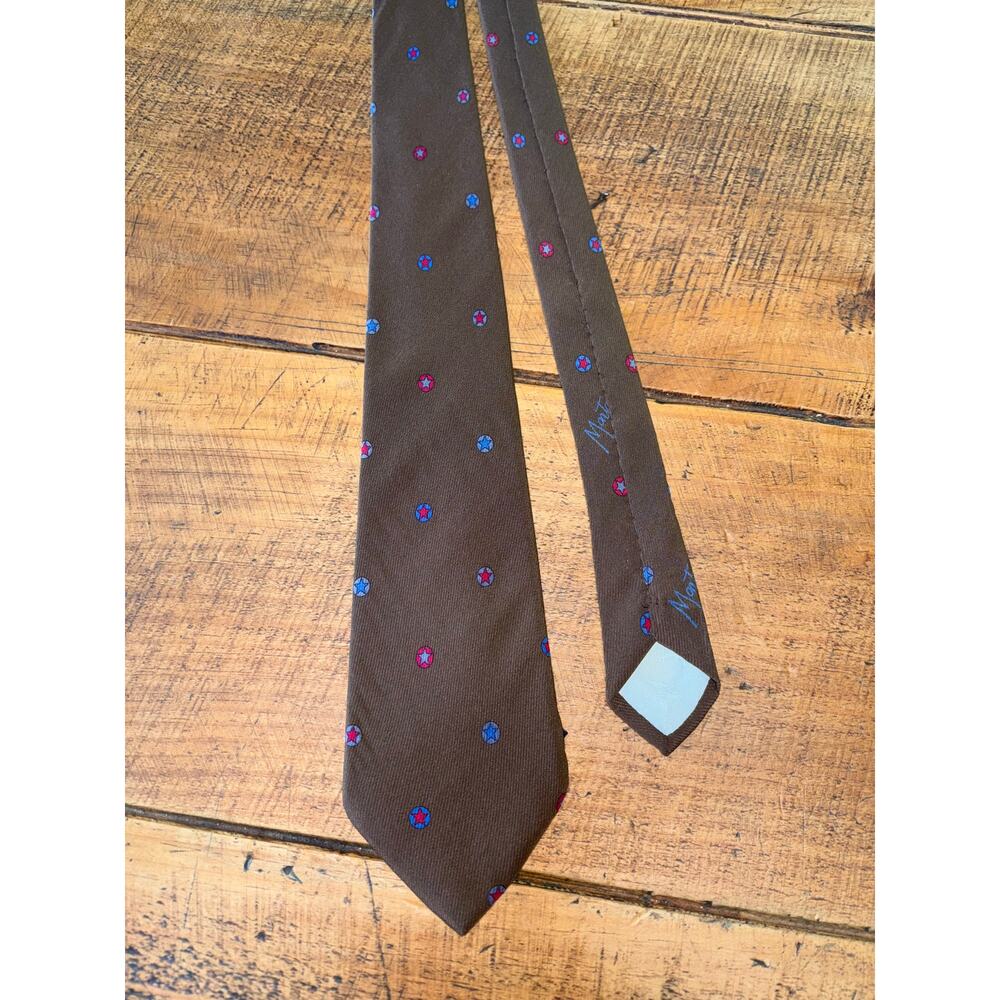 Mens Claude‎ Montana Paris 100% Silk Brown Star Design Tie